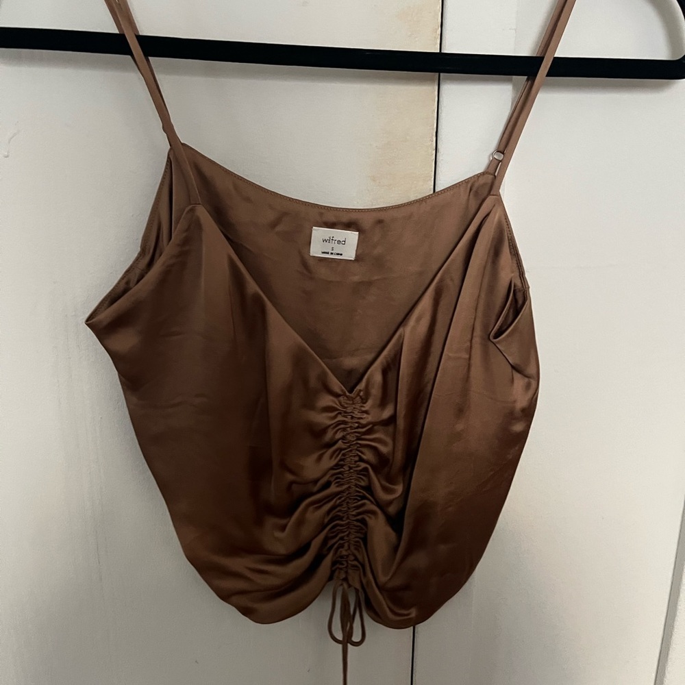 Aritzia Wilfred Brown Silk Top